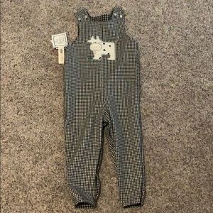 Kids Gingham Overalls with Cow Design